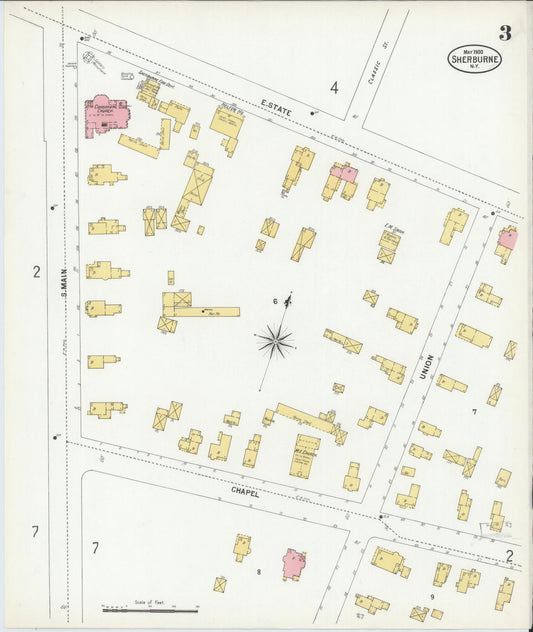 Sanborn Fire Insurance Map from Sherburne, Chenango County, New York (1900), Sheet #0003 - Historic Sanborn Fire Insurance Map Print, vintage old map wall art, antique decor, genealogy gift, New York New York map