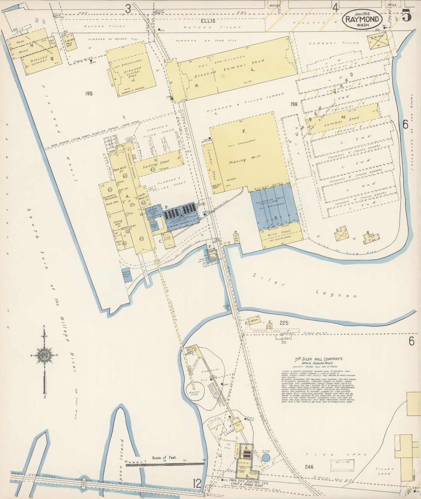 Sanborn Fire Insurance Map from Raymond, Pacific County, Washington (1913), Sheet #0005 - Complete Map Set gallery image, historic Sanborn map, vintage wall art, Washington Washington