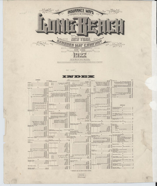 Sanborn Fire Insurance Map from Long Beach, Nassau County, New York (1922), Sheet #0001 - Historic Sanborn Fire Insurance Map Print, vintage old map wall art, antique decor, genealogy gift, New York New York map