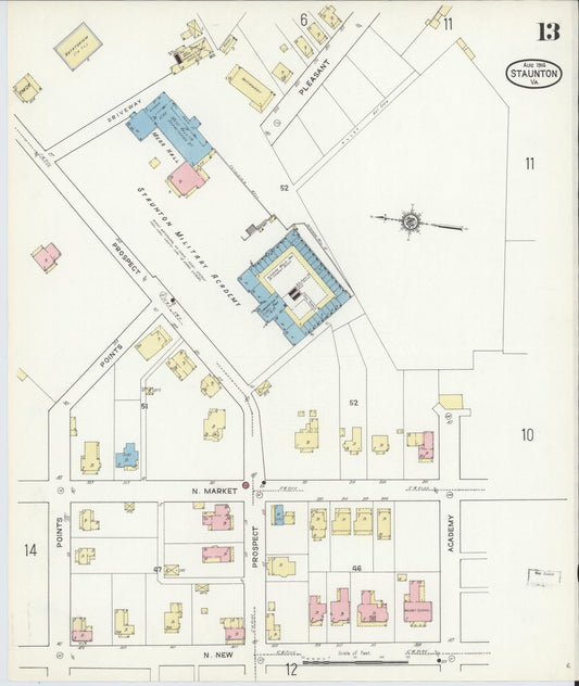 Sanborn Fire Insurance Map from Staunton, Independent Cities, Virginia (1914), Sheet #0013 - Historic Sanborn Fire Insurance Map Print, vintage old map wall art, antique decor, genealogy gift, Virginia Virginia map