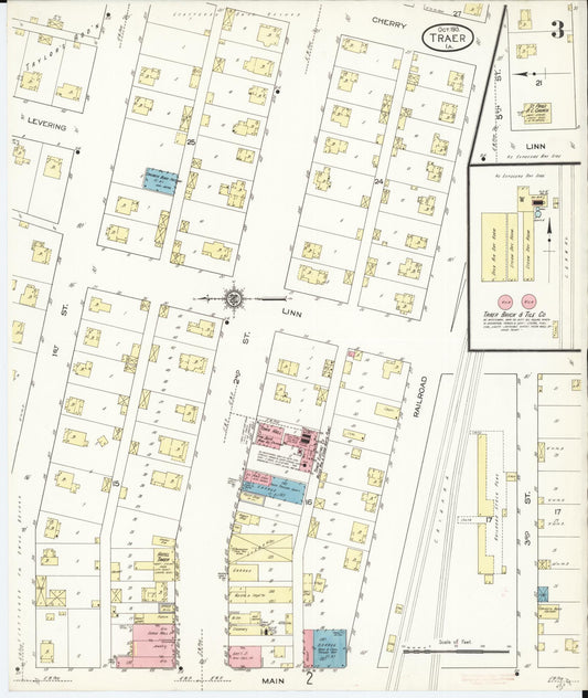 Sanborn Fire Insurance Map from Traer, Tama County, Iowa (1913), Sheet #0003 - Historic Sanborn Fire Insurance Map Print, vintage old map wall art