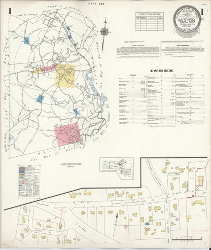 Sanborn Fire Insurance Map from Weston, Middlesex County, Massachusetts (1941), Sheet #0001 - Historic Sanborn Fire Insurance Map Print, vintage old map wall art, antique decor, genealogy gift, Massachusetts Massachusetts map