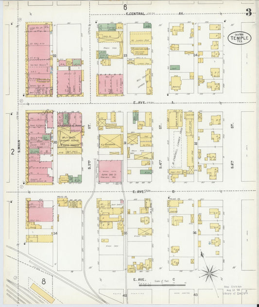 Sanborn Fire Insurance Map from Temple, Bell County, Texas (1900), Sheet #0003 - Historic Sanborn Fire Insurance Map Print, vintage old map wall art, antique decor, genealogy gift, Texas Texas map