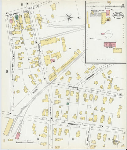 Sanborn Fire Insurance Map from Marlborough, Middlesex County, Massachusetts (1901), Sheet #0008 - Complete Map Set gallery image, historic Sanborn map, vintage wall art, Massachusetts Massachusetts