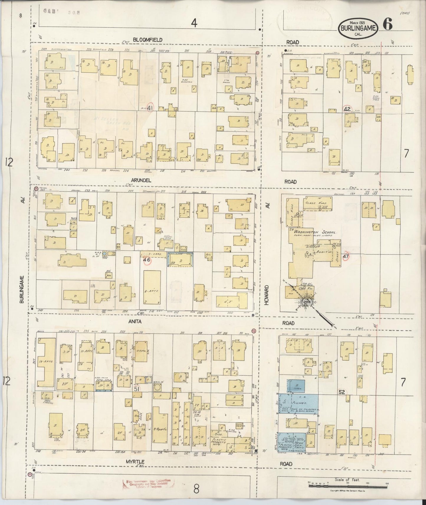 Sanborn Fire Insurance Map from Burlingame, San Mateo County, California (1949), Sheet #0006 - Complete Map Set gallery image, historic Sanborn map, vintage wall art, California California
