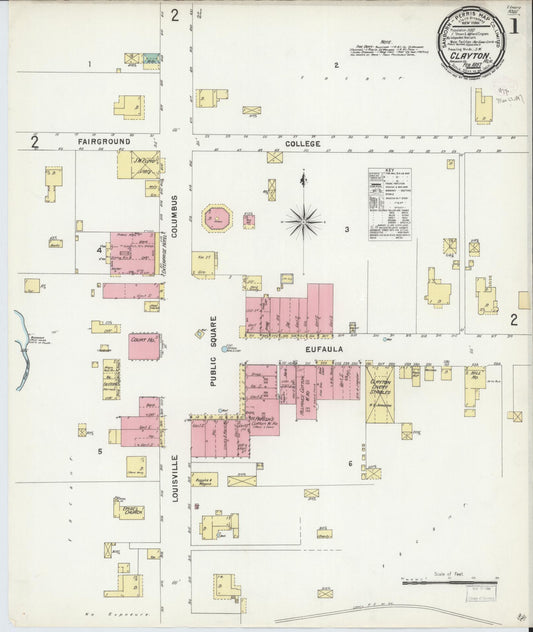Sanborn Fire Insurance Map from Clayton, Barbour County, Alabama (1897), Sheet #0001 - Complete Map Set gallery image, historic Sanborn map, vintage wall art, Alabama Alabama