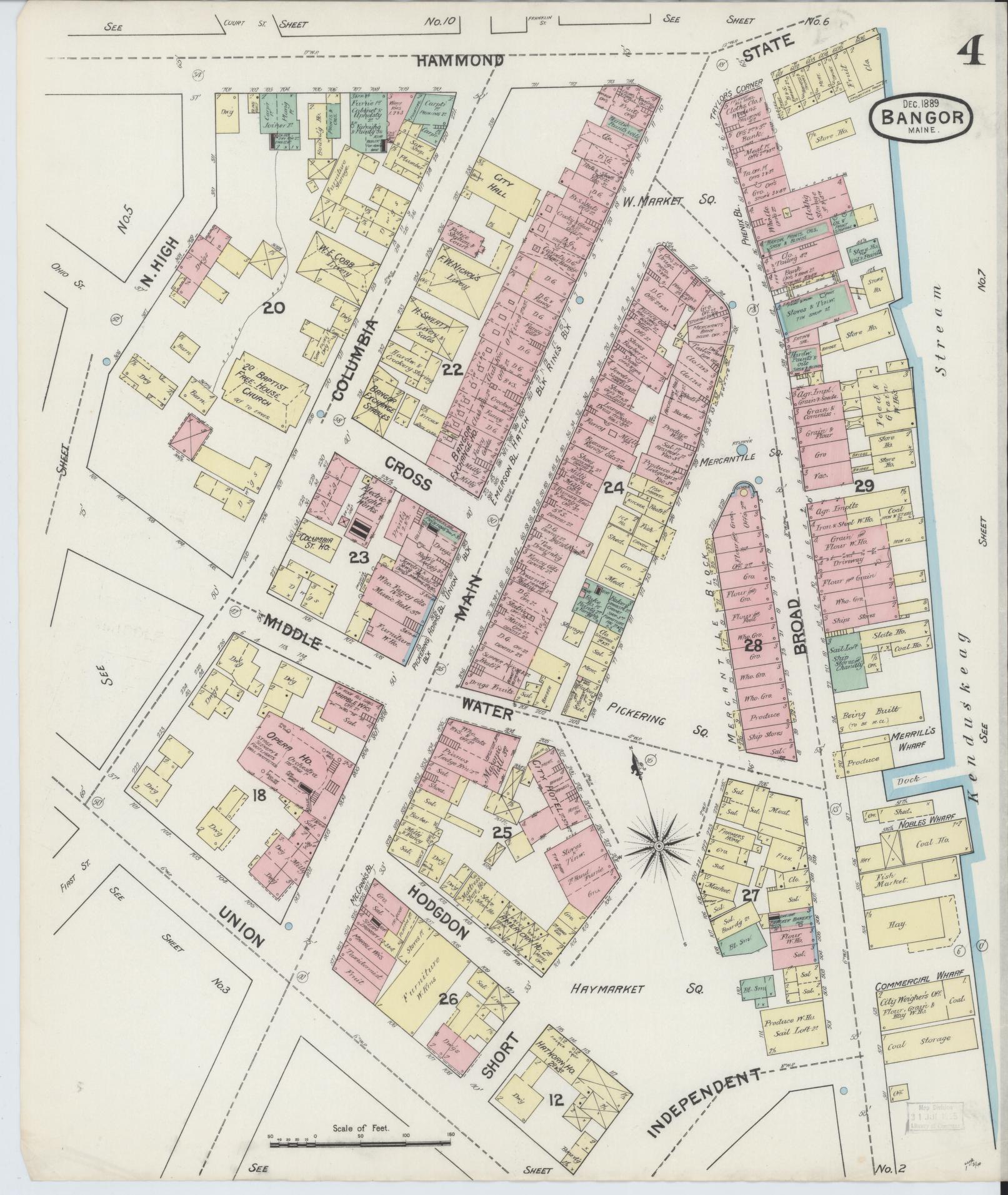 Sanborn Fire Insurance Map from Bangor, Penobscot County, Maine (1889), Sheet #0004 - Complete Map Set gallery image, historic Sanborn map, vintage wall art, Maine Maine