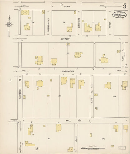 Sanborn Fire Insurance Map from Monticello, Jefferson County, Florida (1922), Sheet #0003 - Complete Map Set gallery image, historic Sanborn map, vintage wall art, Florida Florida
