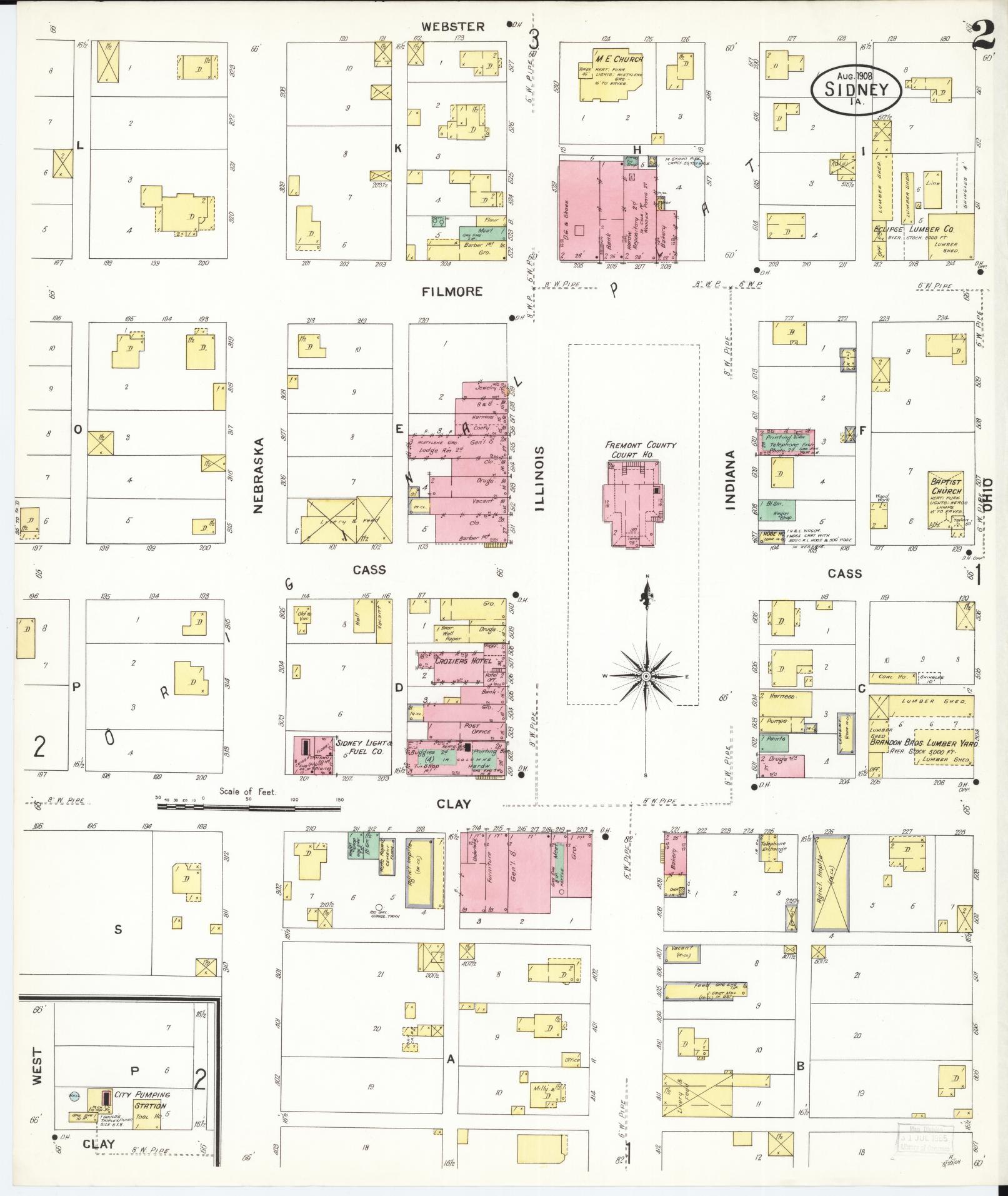 Sanborn Fire Insurance Map from Sidney, Fremont County, Iowa (1908), Sheet #0002 - Historic Sanborn Fire Insurance Map Print