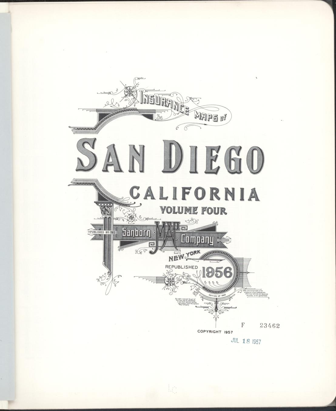 Sanborn Fire Insurance Map from San Diego, San Diego County, California (1956), Sheet #0001 - Complete Map Set gallery image, historic Sanborn map, vintage wall art, California California