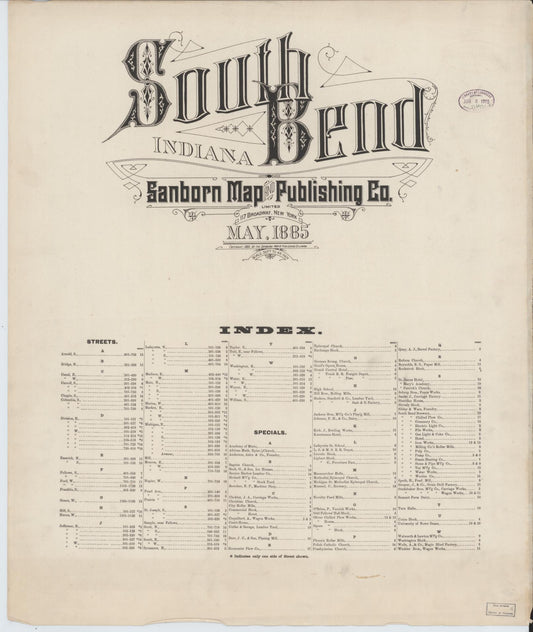 Sanborn Fire Insurance Map from South Bend, Saint Joseph County, Indiana (1885), Sheet #0001 - Historic Sanborn Fire Insurance Map Print, vintage old map wall art, antique decor, genealogy gift, Indiana Indiana map