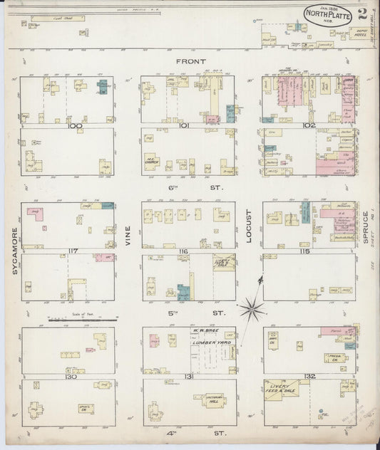 Sanborn Fire Insurance Map from North Platte, Lincoln County, Nebraska (1886), Sheet #0002 - Historic Sanborn Fire Insurance Map Print, vintage old map wall art, antique decor, genealogy gift, Nebraska Nebraska map