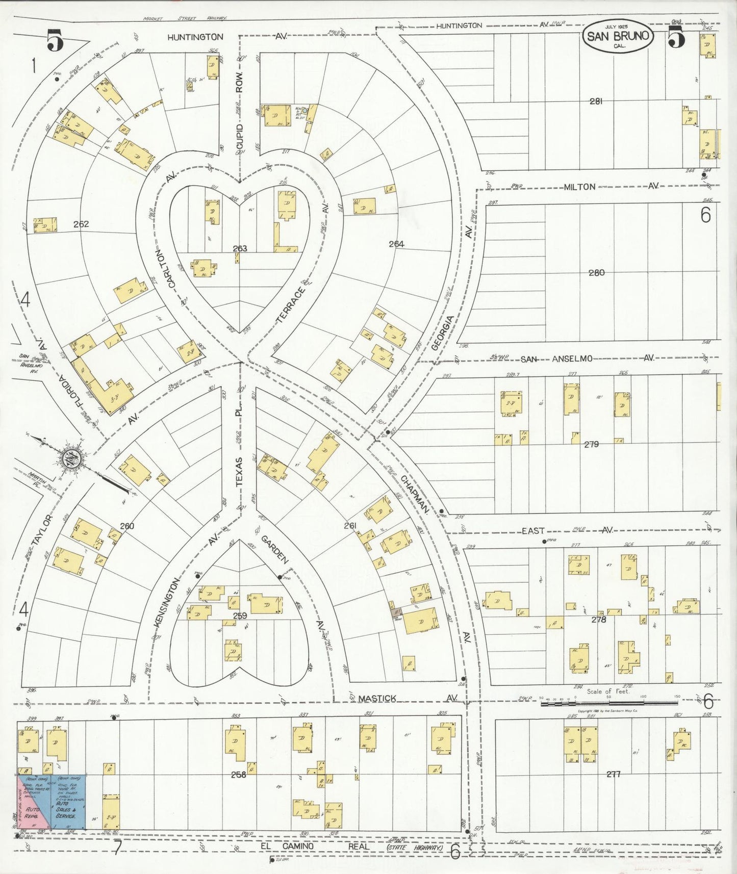 Sanborn Fire Insurance Map from San Bruno, San Mateo County, California (1925), Sheet #0005 - Complete Map Set gallery image, historic Sanborn map, vintage wall art, California California