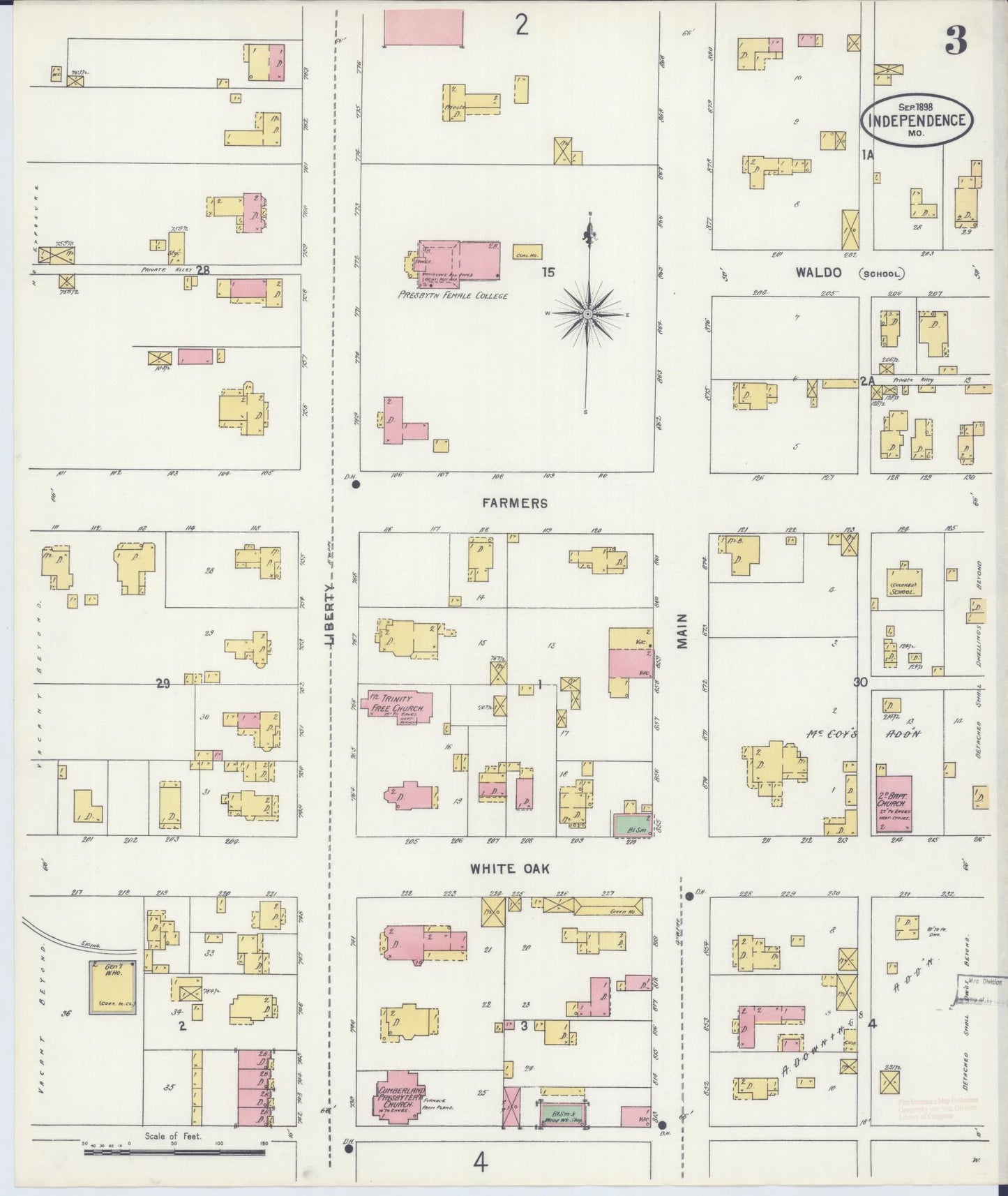 Sanborn Fire Insurance Map from Independence, Jackson County, Missouri (1898), Sheet #0003 - Complete Map Set gallery image, historic Sanborn map, vintage wall art, Missouri Missouri