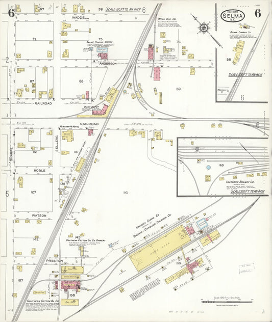 Sanborn Fire Insurance Map from Selma, Johnston County, North Carolina (1923), Sheet #0006 - Historic Sanborn Fire Insurance Map Print, vintage old map wall art, antique decor, genealogy gift, North Carolina North Carolina map