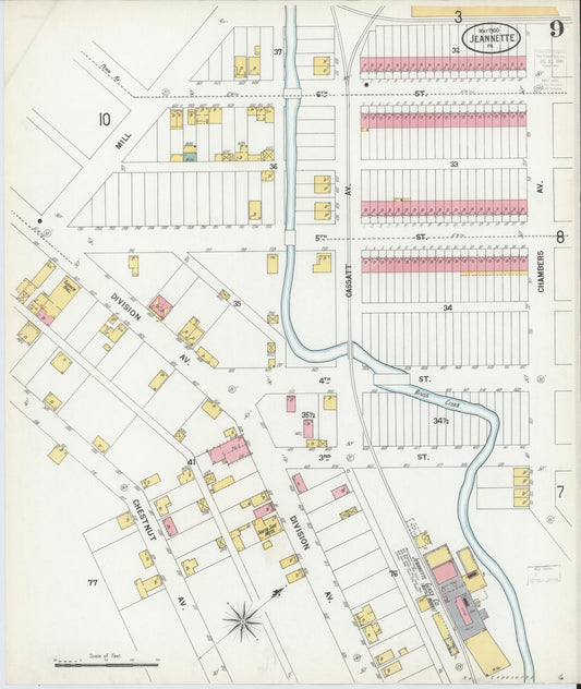 Sanborn Fire Insurance Map from Jeannette, Westmoreland County, Pennsylvania (1900), Sheet #0009 - Historic Sanborn Fire Insurance Map Print, vintage old map wall art, antique decor, genealogy gift, Pennsylvania Pennsylvania map