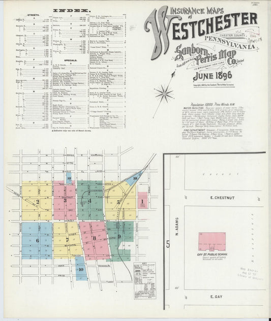 Sanborn Fire Insurance Map from West Chester, Chester County, Pennsylvania (1896), Sheet #0001 - Complete Map Set gallery image, historic Sanborn map, vintage wall art, Pennsylvania Pennsylvania