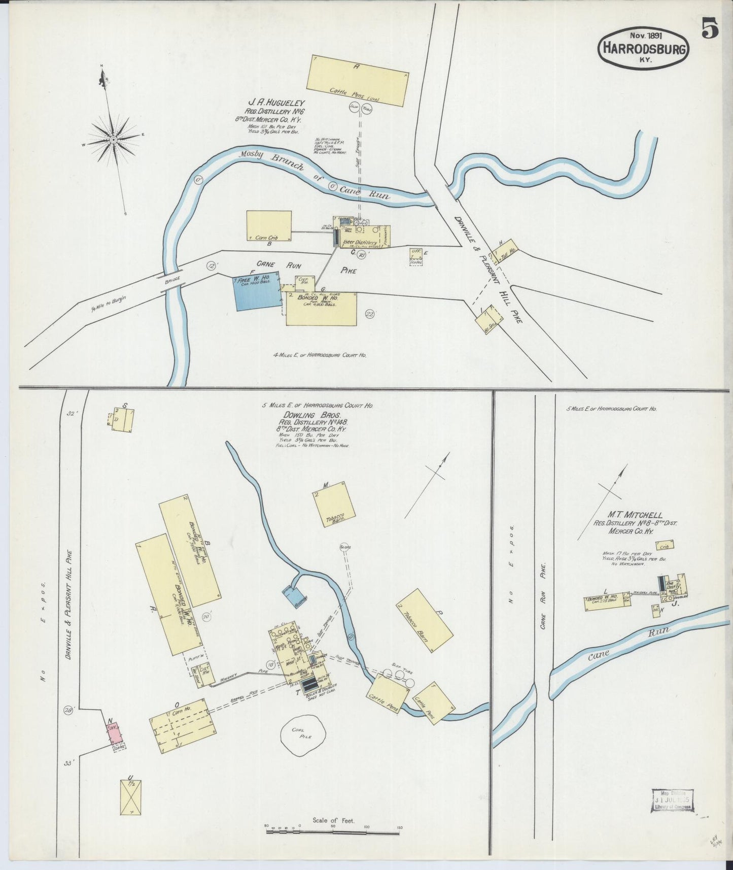 Sanborn Fire Insurance Map from Harrodsburg, Mercer County, Kentucky (1891), Sheet #0005 - Complete Map Set gallery image, historic Sanborn map, vintage wall art, Kentucky Kentucky