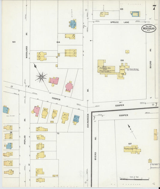 Sanborn Fire Insurance Map from Woodbury, Gloucester County, New Jersey (1908), Sheet #0007 - Historic Sanborn Fire Insurance Map Print, vintage old map wall art, antique decor, genealogy gift, New Jersey New Jersey map