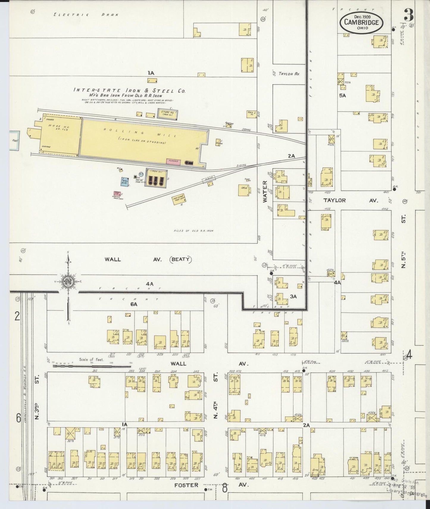 Sanborn Fire Insurance Map from Cambridge, Guernsey County, Ohio (1909), Sheet #0003 - Complete Map Set gallery image, historic Sanborn map, vintage wall art, Ohio Ohio