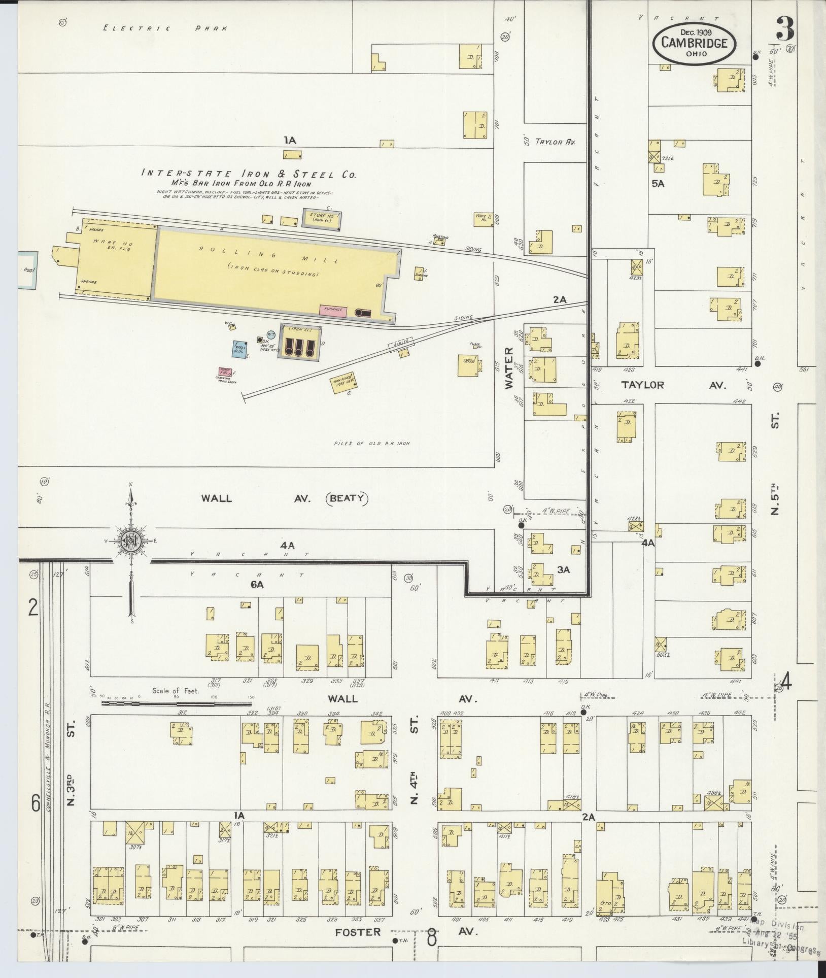 Sanborn Fire Insurance Map from Cambridge, Guernsey County, Ohio (1909), Sheet #0003 - Complete Map Set gallery image, historic Sanborn map, vintage wall art, Ohio Ohio