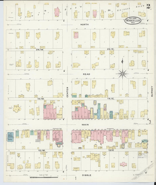 Sanborn Fire Insurance Map from Marcellus, Cass County, Michigan (1908), Sheet #0002 - Historic Sanborn Fire Insurance Map Print, vintage old map wall art, antique decor, genealogy gift, Michigan Michigan map