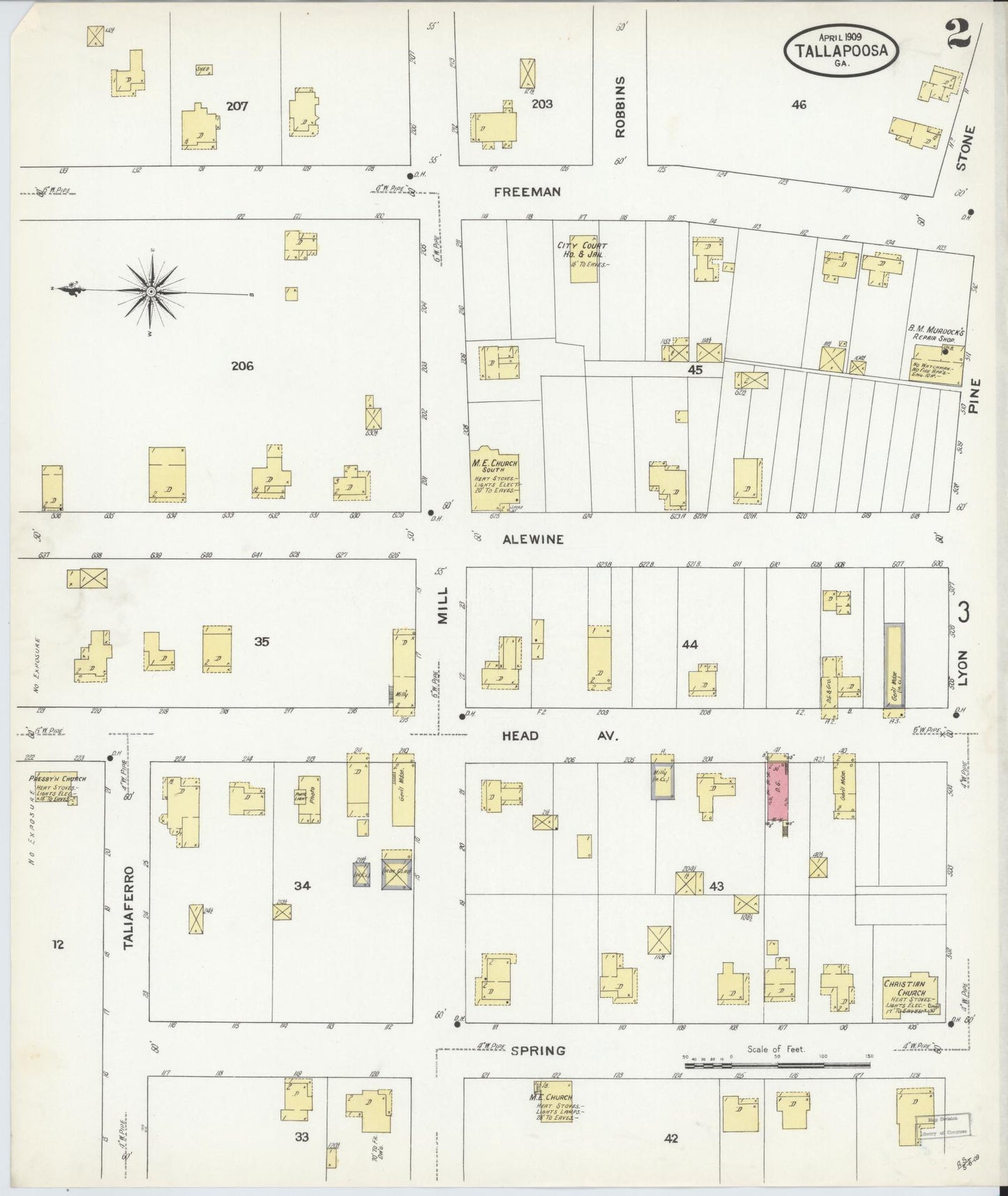 Sanborn Fire Insurance Map from Tallapoosa, Haralson County, Georgia (1909), Sheet #0002 - Complete Map Set gallery image, historic Sanborn map, vintage wall art, Georgia Georgia