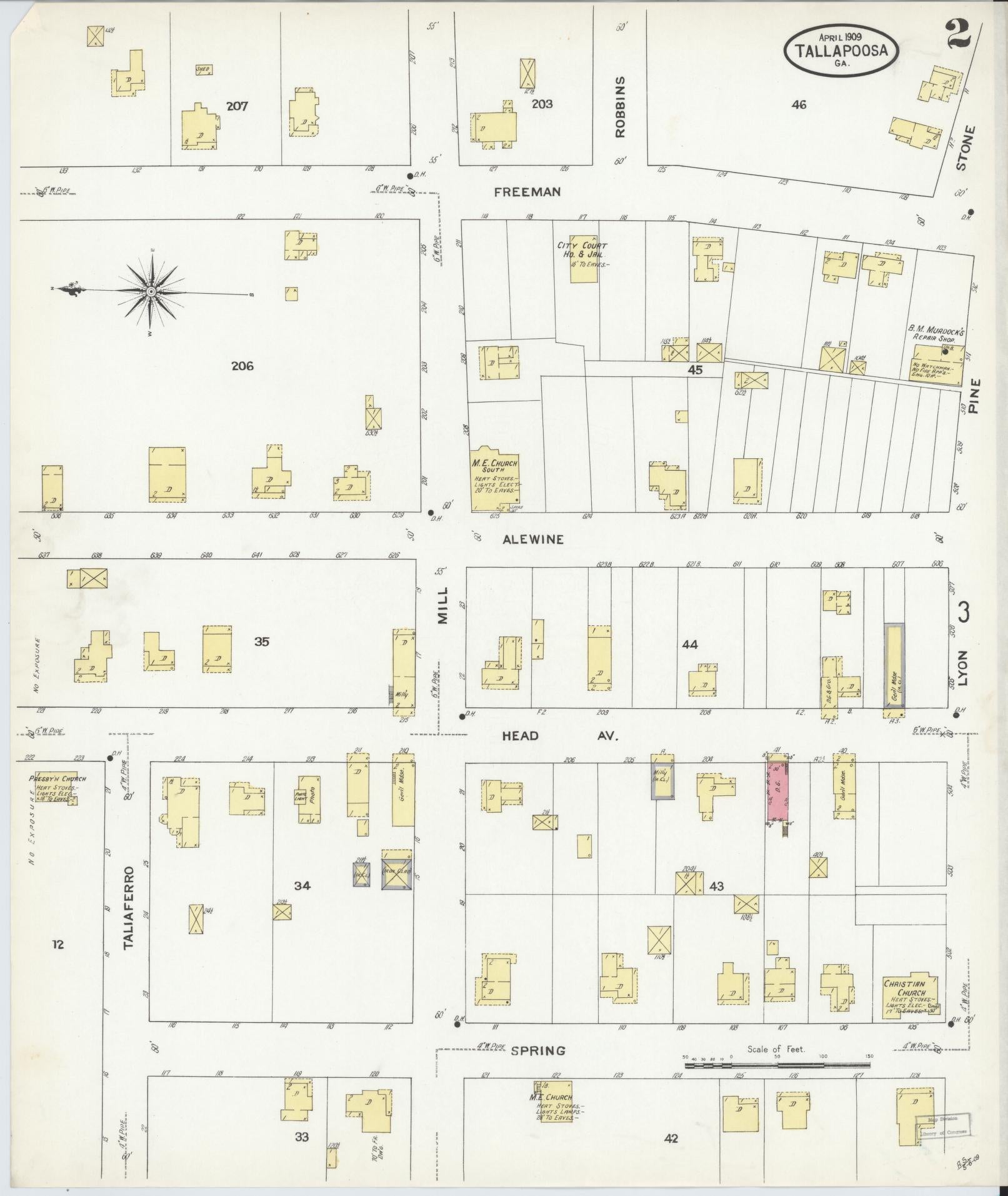 Sanborn Fire Insurance Map from Tallapoosa, Haralson County, Georgia (1909), Sheet #0002 - Complete Map Set gallery image, historic Sanborn map, vintage wall art, Georgia Georgia