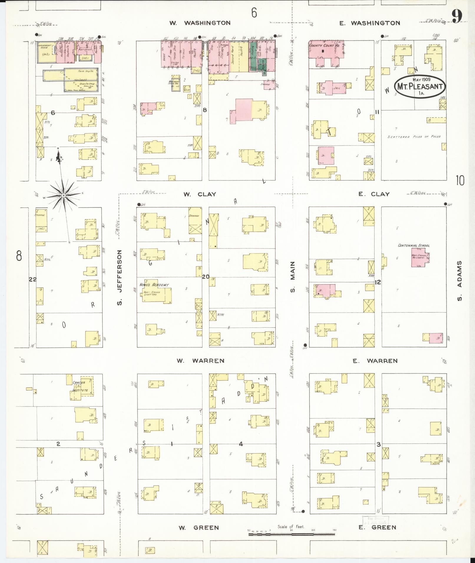 Sanborn Fire Insurance Map from Mount Pleasant, Henry County, Iowa (1909), Sheet #0009 - Historic Sanborn Fire Insurance Map Print