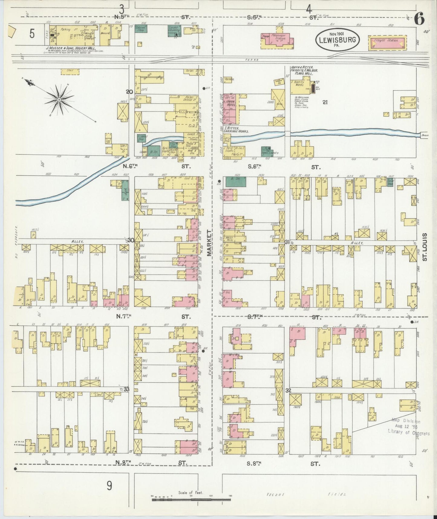 Sanborn Fire Insurance Map from Lewisburg, Union County, Pennsylvania (1901), Sheet #0006 - Complete Map Set gallery image, historic Sanborn map, vintage wall art, Pennsylvania Pennsylvania