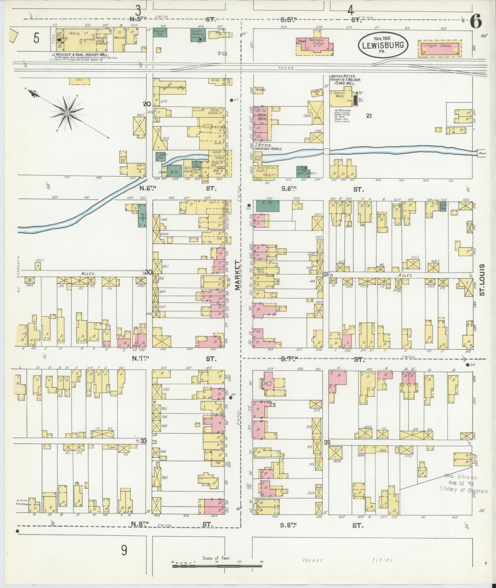 Sanborn Fire Insurance Map from Lewisburg, Union County, Pennsylvania (1901), Sheet #0006 - Complete Map Set gallery image, historic Sanborn map, vintage wall art, Pennsylvania Pennsylvania
