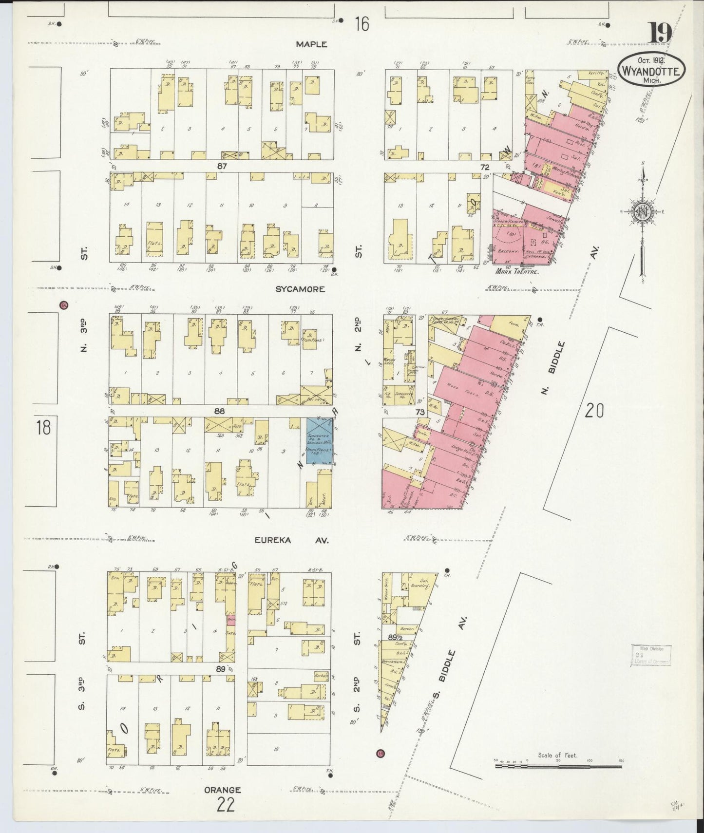 Sanborn Fire Insurance Map from Wyandotte, Wayne County, Michigan (1912), Sheet #0019 - Complete Map Set gallery image, historic Sanborn map, vintage wall art, Michigan Michigan