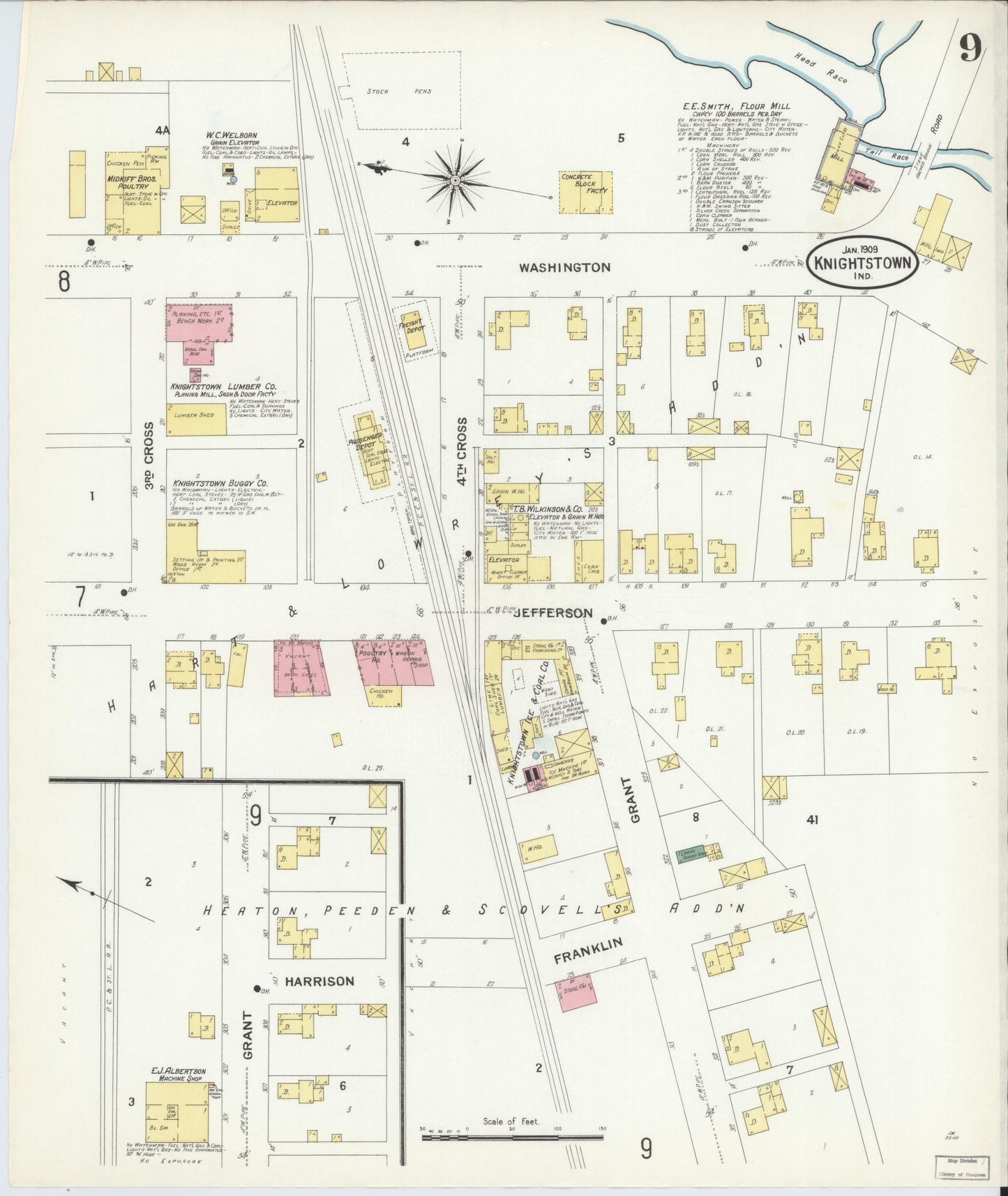 Sanborn Fire Insurance Map from Knightstown, Henry County, Indiana (1909), Sheet #0009 - Complete Map Set gallery image, historic Sanborn map, vintage wall art, Indiana Indiana