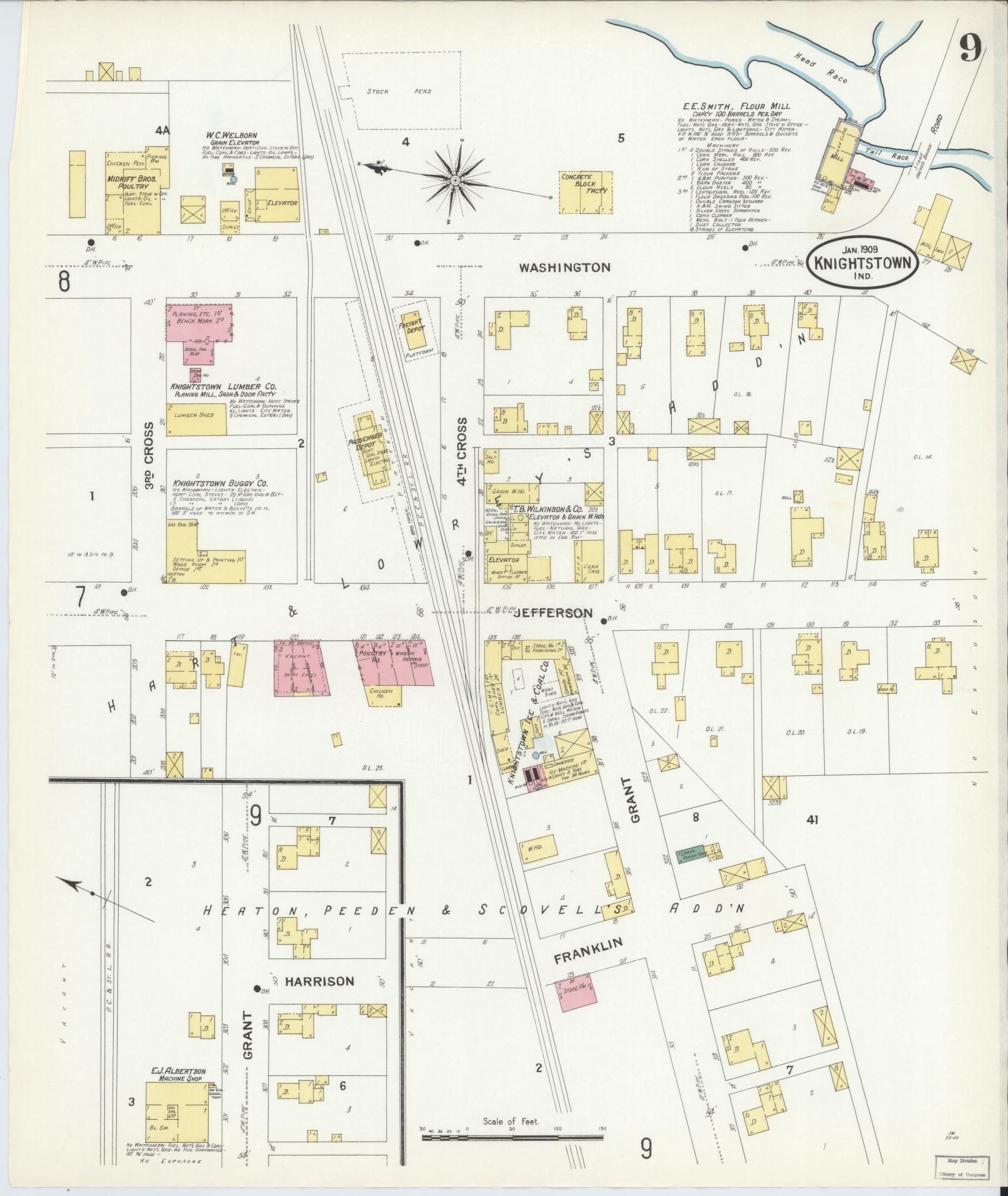 Sanborn Fire Insurance Map from Knightstown, Henry County, Indiana (1909), Sheet #0009 - Complete Map Set gallery image, historic Sanborn map, vintage wall art, Indiana Indiana