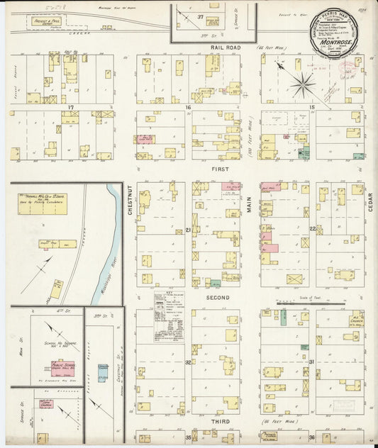 Sanborn Fire Insurance Map from Montrose, Lee County, Iowa (1895), Sheet #0001 - Historic Sanborn Fire Insurance Map Print, vintage old map wall art