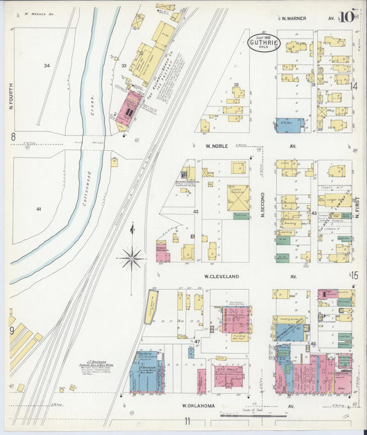 Sanborn Fire Insurance Map from Guthrie, Logan County, Oklahoma (1908), Sheet #0010 - Historic Sanborn Fire Insurance Map Print, vintage old map wall art, antique decor, genealogy gift, Oklahoma Oklahoma map