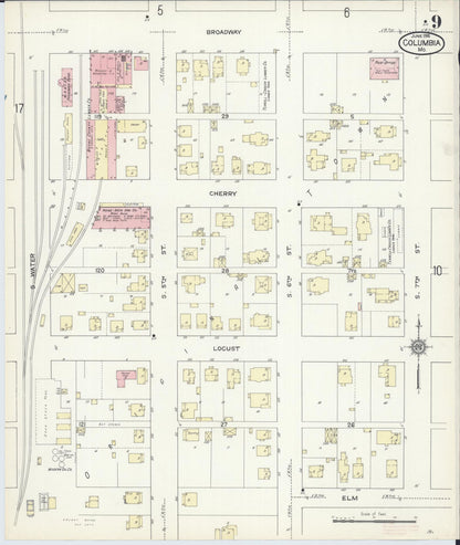 Sanborn Fire Insurance Map from Columbia, Boone County, Missouri (1914), Sheet #0009 - Complete Map Set gallery image, historic Sanborn map, vintage wall art, Missouri Missouri