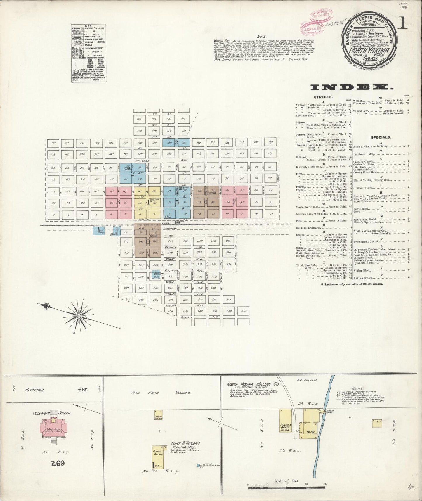 Sanborn Fire Insurance Map from North Yakima, Yakima County, Washington (1891), Sheet #0001 - Complete Map Set gallery image, historic Sanborn map, vintage wall art, Washington Washington