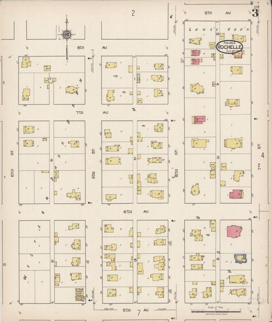 Sanborn Fire Insurance Map from Rochelle, Ogle County, Illinois (1922), Sheet #0003 - Historic Sanborn Fire Insurance Map Print, vintage old map wall art, antique decor, genealogy gift, Illinois Illinois map