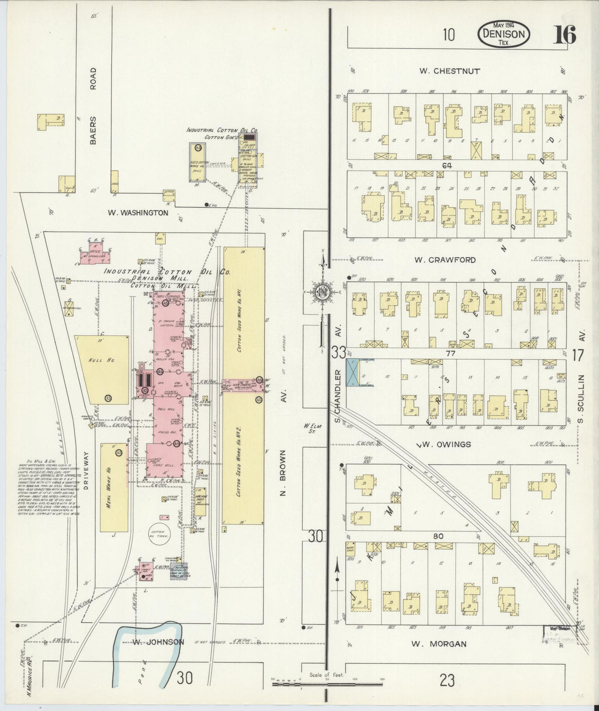 Sanborn Fire Insurance Map from Denison, Grayson County, Texas (1914), Sheet #0016 - Complete Map Set gallery image, historic Sanborn map, vintage wall art, Texas Texas