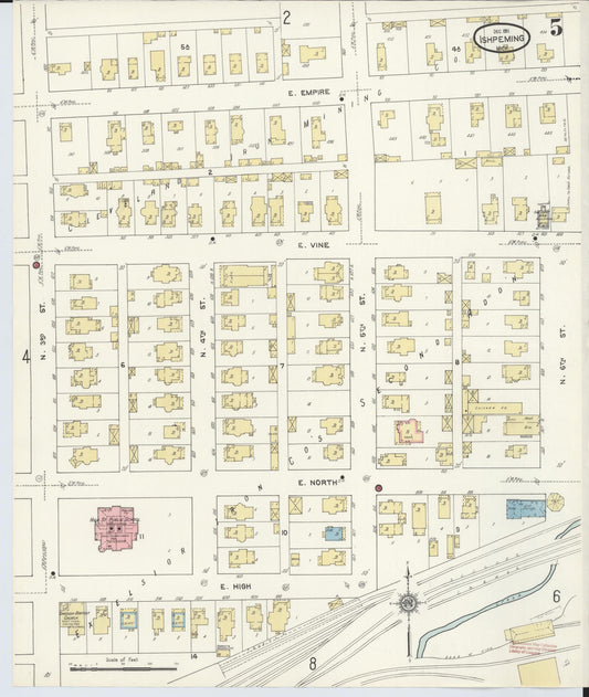 Sanborn Fire Insurance Map from Ishpeming, Marquette County, Michigan (1911), Sheet #0005 - Historic Sanborn Fire Insurance Map Print, vintage old map wall art, antique decor, genealogy gift, Michigan Michigan map