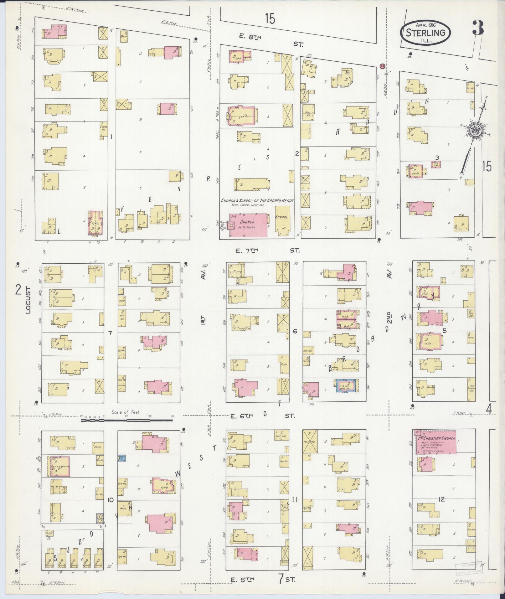 Sanborn Fire Insurance Map from Sterling, Whiteside County, Illinois (1916), Sheet #0003 - Complete Map Set gallery image, historic Sanborn map, vintage wall art, Illinois Illinois