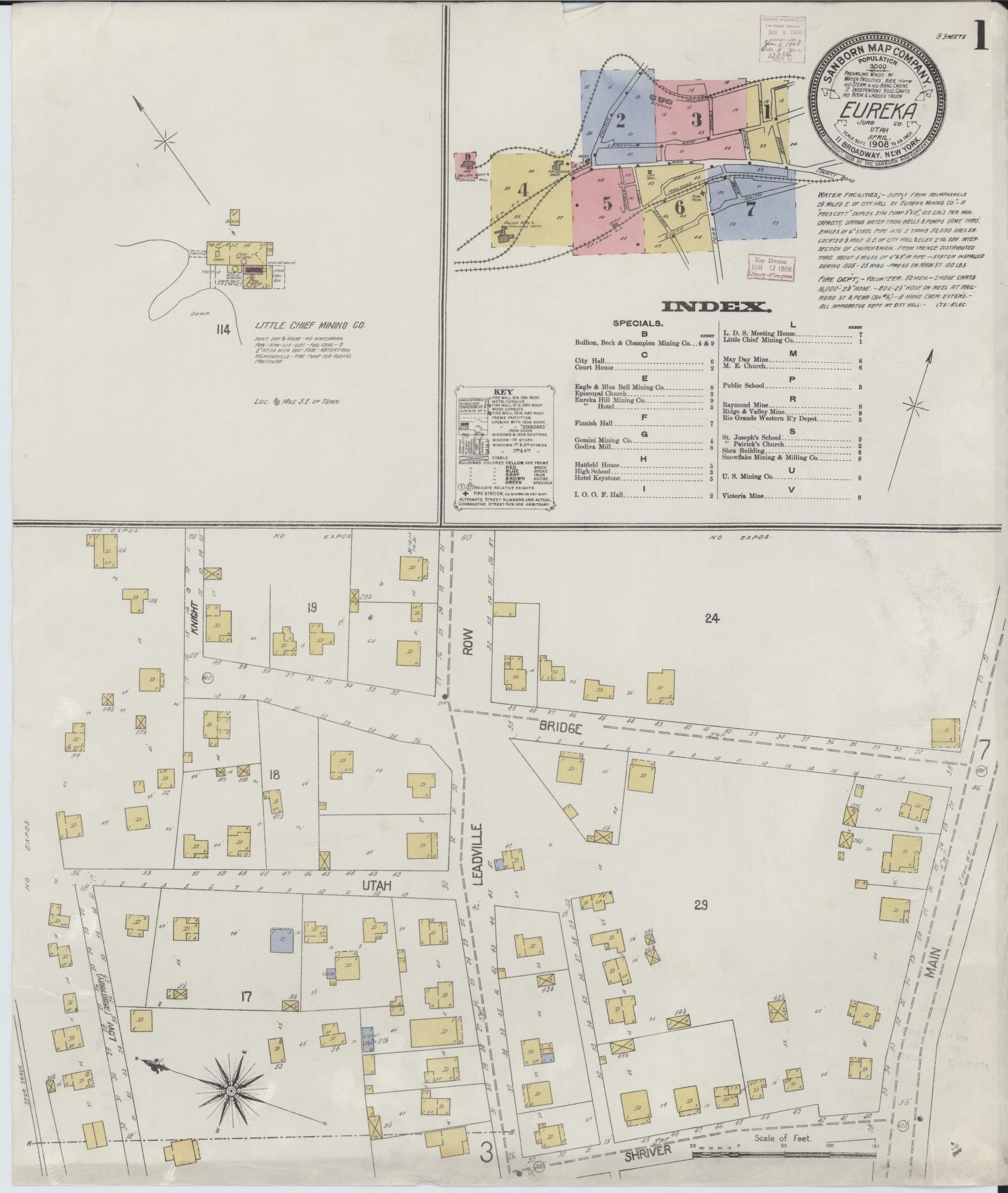 Sanborn Fire Insurance Map from Eureka, Juab County, Utah. (1908) – Historic Sanborn Fire Insurance Map Print