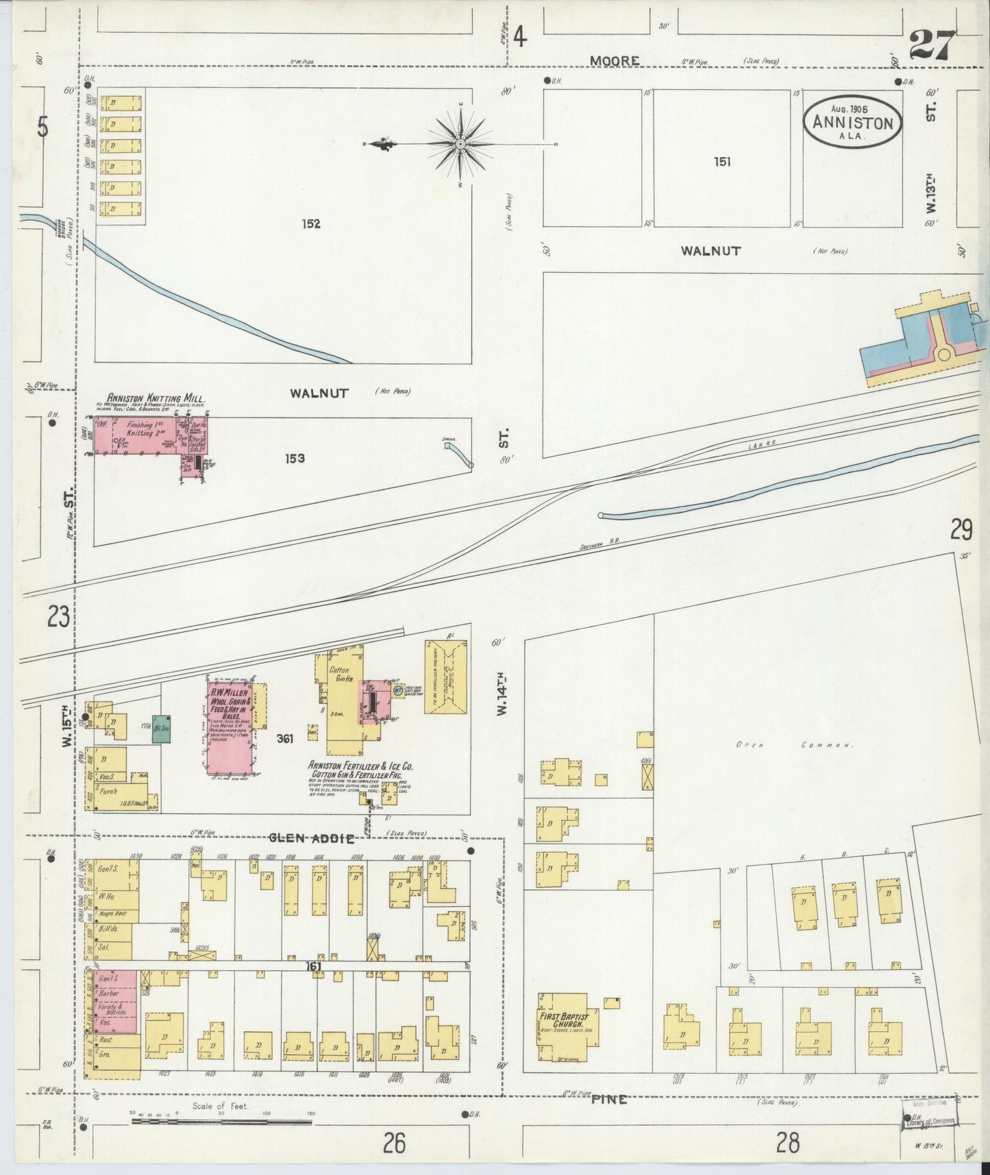 Sanborn Fire Insurance Map from Anniston, Calhoun County, Alabama (1905), Sheet #0027 - Complete Map Set gallery image, historic Sanborn map, vintage wall art, Alabama Alabama