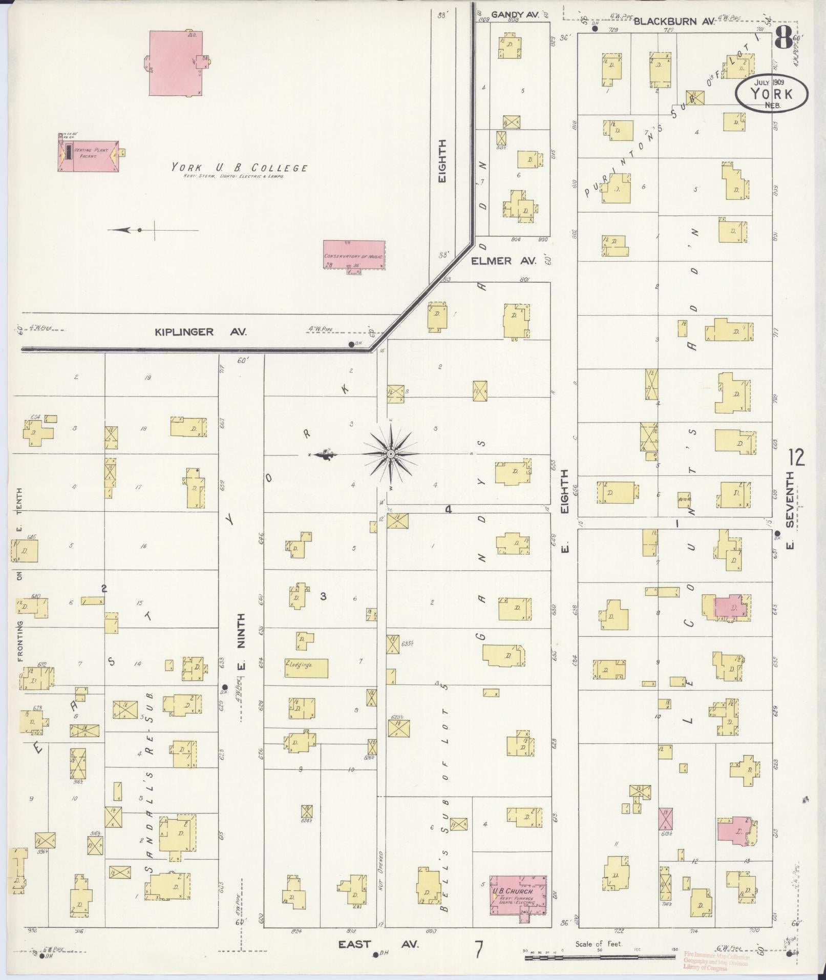 Sanborn Fire Insurance Map from York, York County, Nebraska (1909), Sheet #0008 - Complete Map Set gallery image, historic Sanborn map, vintage wall art, Nebraska Nebraska