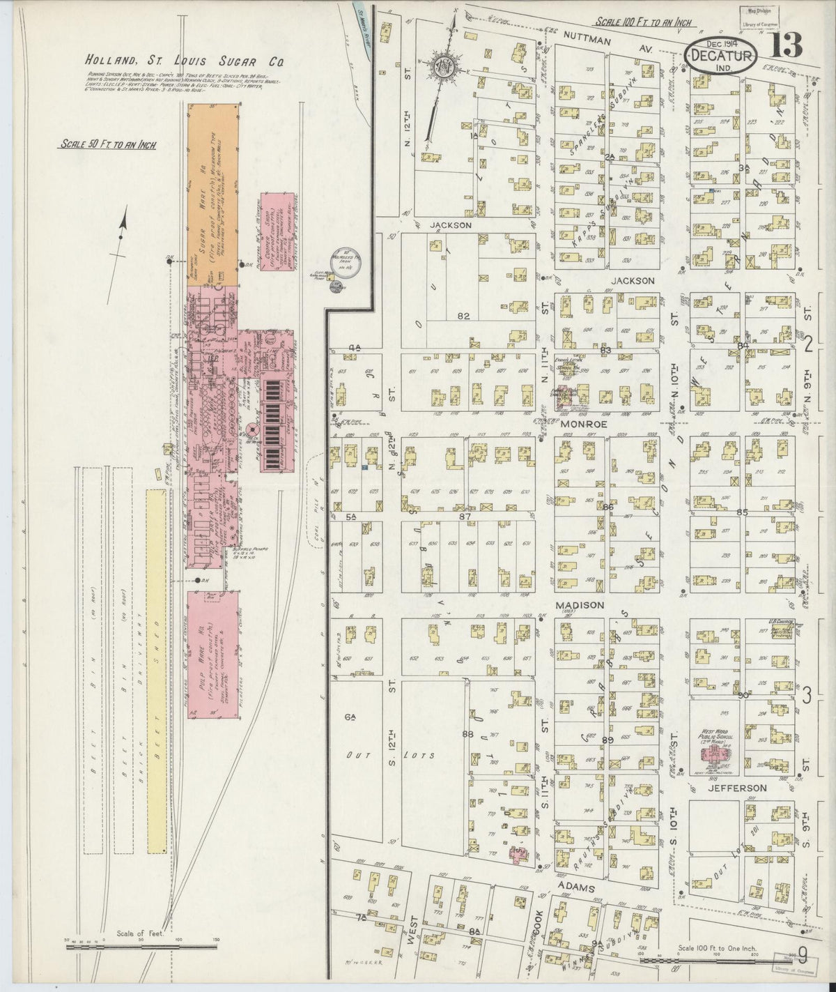 Sanborn Fire Insurance Map from Decatur, Adams County, Indiana (1914), Sheet #0013 - Historic Sanborn Fire Insurance Map Print, vintage old map wall art, antique decor, genealogy gift, Indiana Indiana map