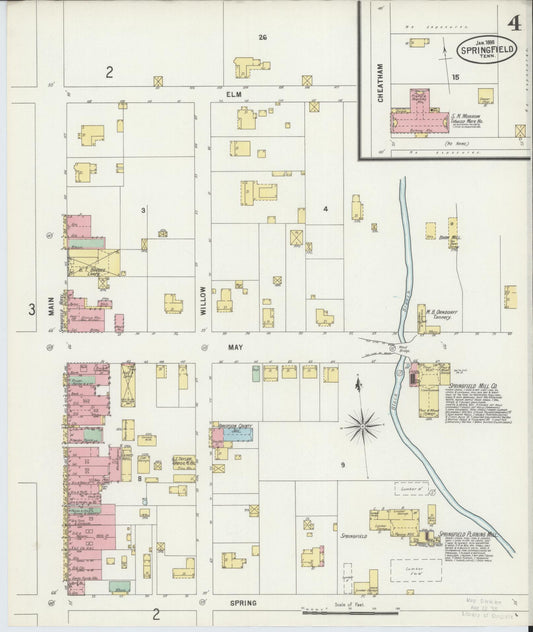 Sanborn Fire Insurance Map from Springfield, Robertson County, Tennessee (1898), Sheet #0004 - Historic Sanborn Fire Insurance Map Print, vintage old map wall art, antique decor, genealogy gift, Tennessee Tennessee map