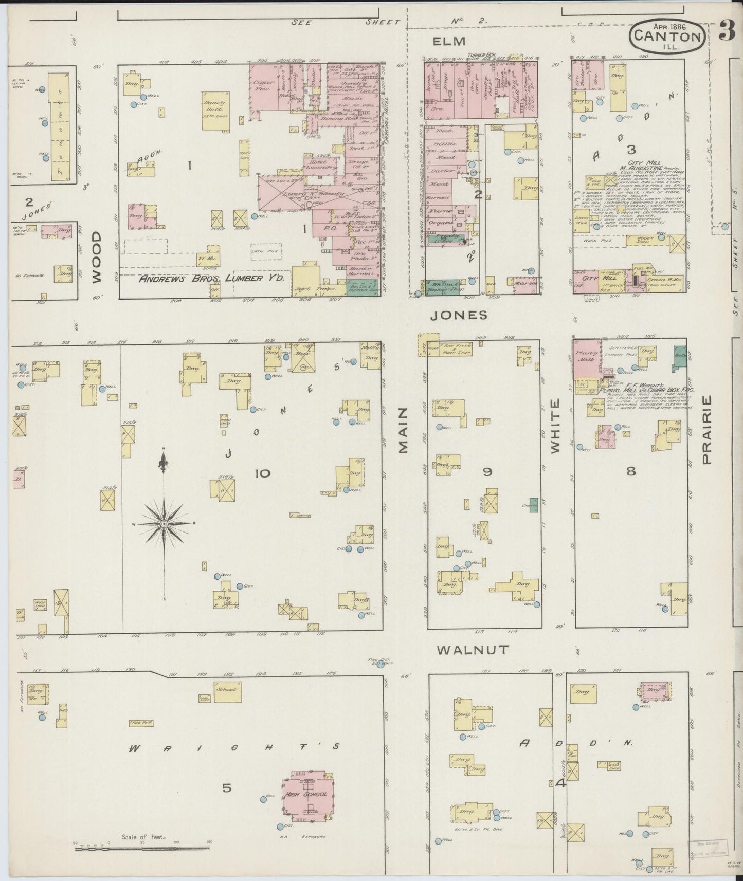 Sanborn Fire Insurance Map from Canton, Fulton County, Illinois (1886), Sheet #0003 - Complete Map Set gallery image, historic Sanborn map, vintage wall art, Illinois Illinois