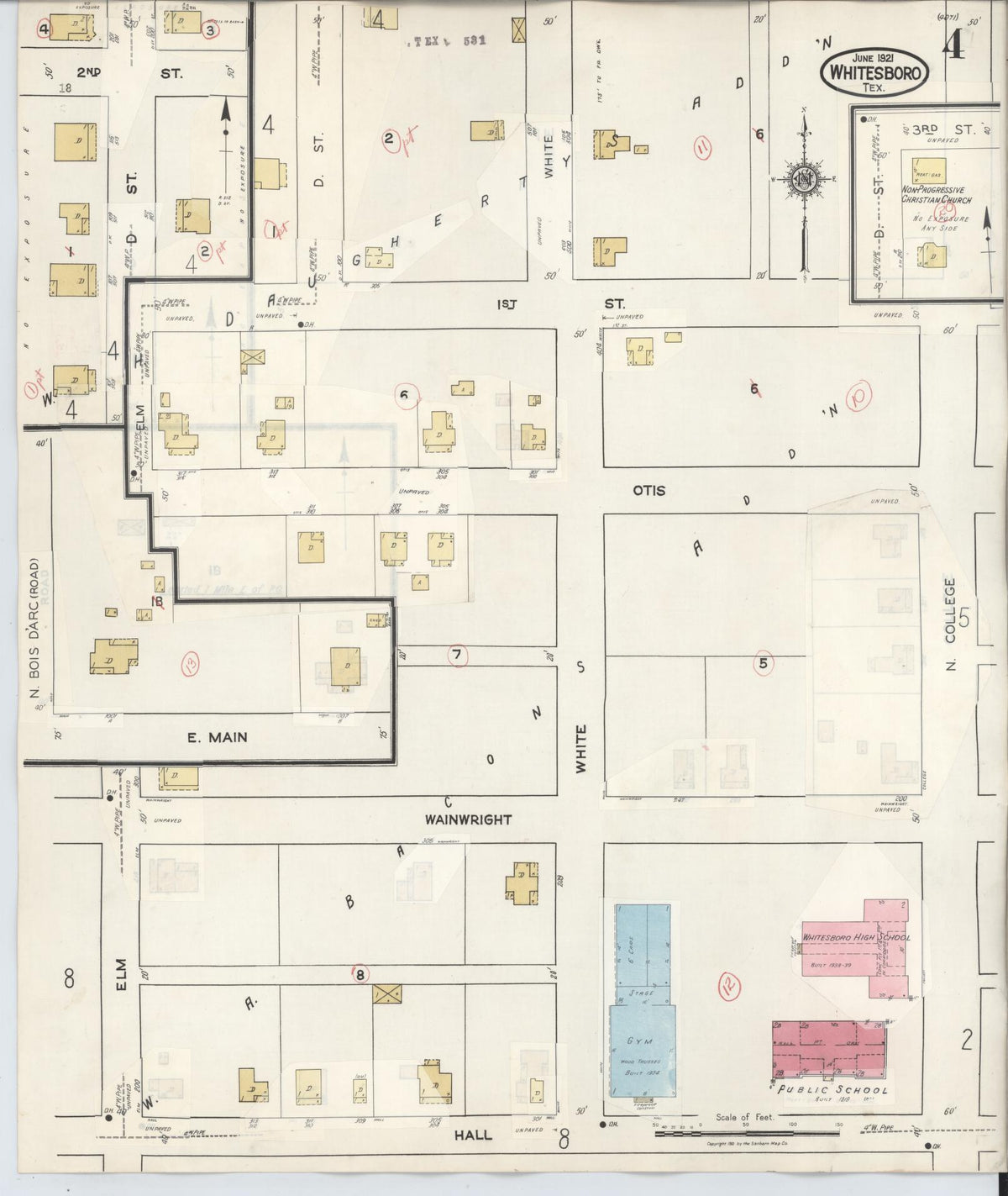 Sanborn Fire Insurance Map from Whitesboro, Grayson County, Texas (1943), Sheet #0004 - Complete Map Set gallery image, historic Sanborn map, vintage wall art, Texas Texas