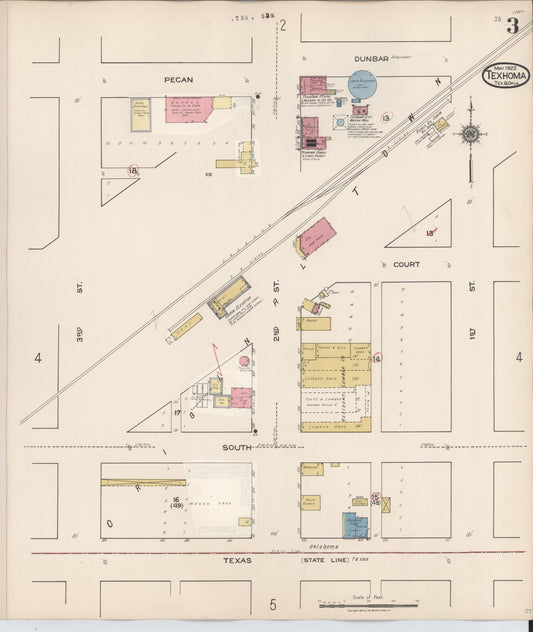Sanborn Fire Insurance Map from Texhoma, Texas County, Oklahoma and Sherman County, Texas, Texas (1930), Sheet #0003 - Historic Sanborn Fire Insurance Map Print, vintage old map wall art, antique decor, genealogy gift, Oklahoma Oklahoma map